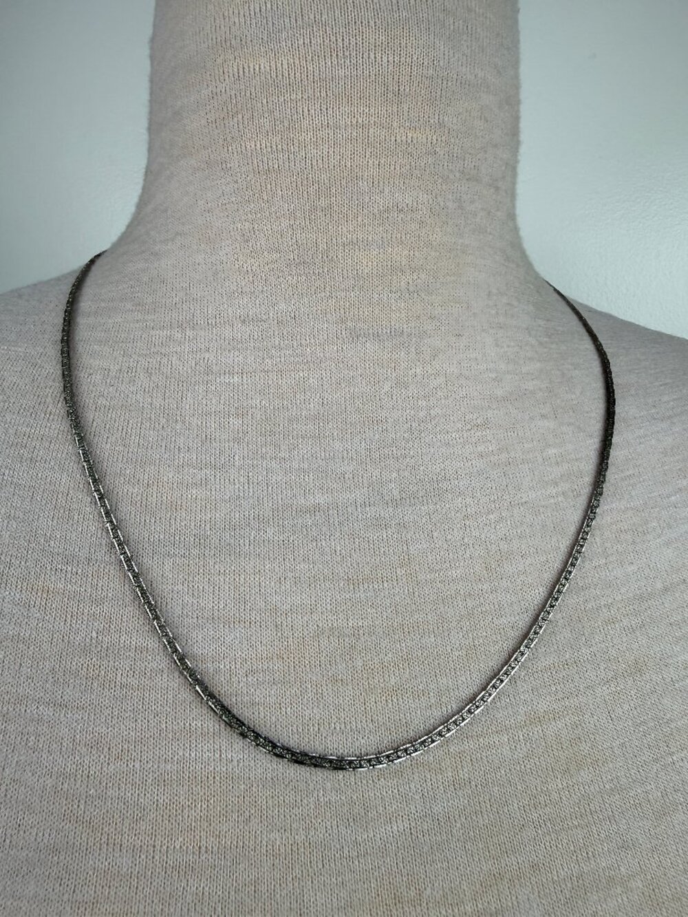 Silver Tone Textured Herringbone Chain Necklace  24"